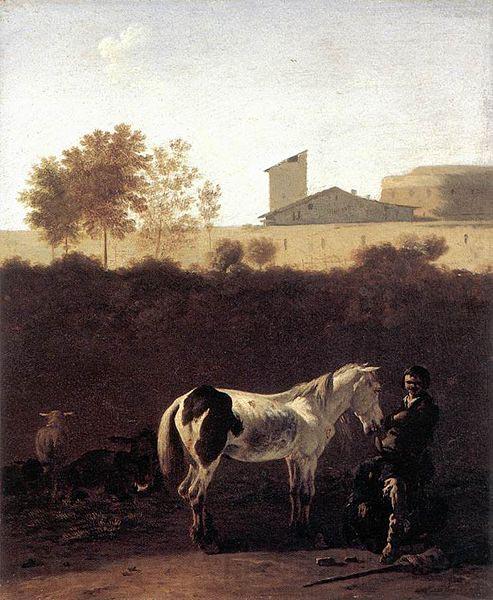 Karel Dujardin Italian Landscape with Herdsman and a Piebald Horse Norge oil painting art